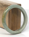 Baikalla Light Oil-Green W/ Honey-Brown Patch Jadeite Jade "Half Round" Bangle Bracelet (57.5mm) 