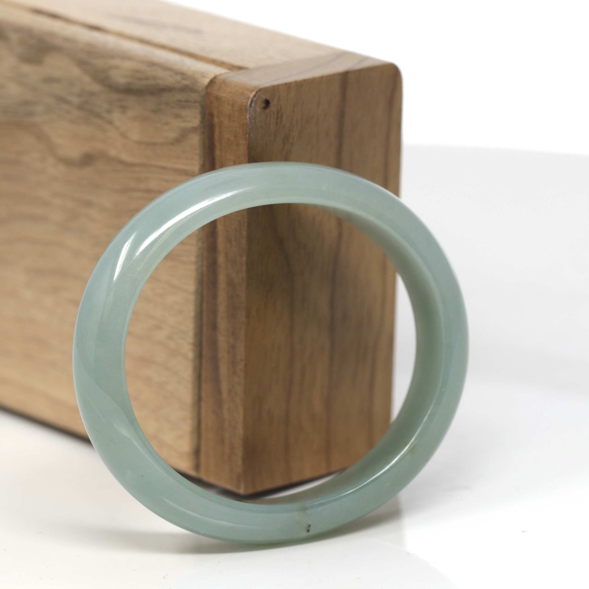 Baikalla Natural Green Jadeite Jade Oval &quot;Half Round&quot; Bangle Bracelet (53mm) 