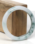Baikalla White-Green W/ Blue-Green Flowers Jadeite Jade "Half Round" Bangle Bracelet (56.4mm) 