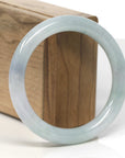 Baikalla Light Green & White Jadeite Jade "Traditional Full Round" Bangle Bracelet (56.5mm) 