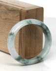Baikalla Light Green W/ Dark Green Flowers Jadeite Jade Oval "Half Round" Bangle Bracelet (52.4mm) 