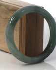 Baikalla Dark Oil-Green Jadeite Jade "Half Round" Bangle Bracelet (58.7mm) 