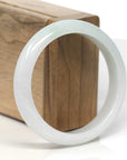 Baikalla White & Light Green Jadeite Jade "Half Round" Bangle Bracelet (57.4mm) 