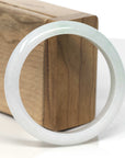 Baikalla White & Light Green Jadeite Jade "Half Round" Bangle Bracelet (57.4mm) 