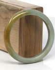 Baikalla Oil-Green W/ Honey-Brown Jadeite Jade "Half Round" Bangle Bracelet (56.8mm) 
