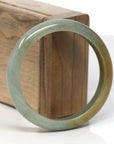 Baikalla Oil-Green W/ Honey-Brown Jadeite Jade "Half Round" Bangle Bracelet (56.8mm) 