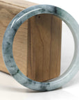 Baikalla White-Green & Blue-Green Flower Jadeite Jade "Half Round" Bangle Bracelet (62.5mm) 