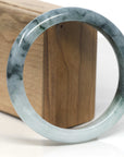 Baikalla White-Green & Blue-Green Flower Jadeite Jade "Half Round" Bangle Bracelet (62.5mm) 