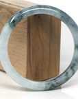 Baikalla White-Green & Blue-Green Flower Jadeite Jade "Half Round" Bangle Bracelet (62.5mm) 