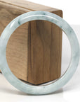 Baikalla White-Green W/ Blue-Green Flowers Jadeite Jade "Half Round" Bangle Bracelet (59.2mm) 