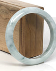 Baikalla White-Green W/ Blue-Green Flowers Jadeite Jade "Half Round" Bangle Bracelet (59.2mm) 