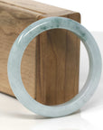 Baikalla Light Green W/ Blue-Green Flowers Jadeite Jade "Half Round" Bangle Bracelet (55.4mm) 