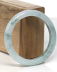 Baikalla Light Green W/ Blue-Green Flowers Jadeite Jade "Half Round" Bangle Bracelet (55.4mm) 