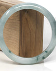 Baikalla Light Blue-Green W/ Dark Blue-Green Flowers Jadeite Jade "Half Round" Bangle Bracelet (63.4mm) 