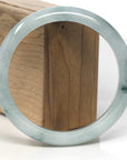 Baikalla Light Blue-Green W/ Dark Blue-Green Flowers Jadeite Jade "Half Round" Bangle Bracelet (63.4mm) 