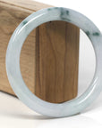 Baikalla Light Green W/ Blue-Green Flowers Jadeite Jade "Traditional Full Round" Bangle Bracelet (59.7mm) 