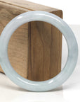 Baikalla Light Green W/ Blue-Green Flowers Jadeite Jade "Traditional Full Round" Bangle Bracelet (55.5mm) 