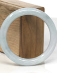 Baikalla Light Green W/ Blue-Green Flowers Jadeite Jade "Traditional Full Round" Bangle Bracelet (55.5mm) 
