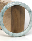 Baikalla White-Green W/ Blue-Green Flowers Jadeite Jade "Half Round" Bangle Bracelet (63mm) 