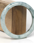 Baikalla White-Green W/ Blue-Green Flowers Jadeite Jade "Half Round" Bangle Bracelet (63mm) 