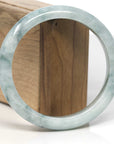 Baikalla White-Green W/ Blue-Green Flowers Jadeite Jade "Half Round" Bangle Bracelet (63mm) 