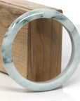 Baikalla Light Green W/ Dark Blue-Green Flowers Jadeite Jade "Half Round" Bangle Bracelet (59.5mm) 