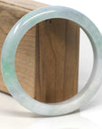Baikalla Apple-Green & White Jadeite Jade "Half Round" Bangle Bracelet (62mm) 