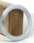 Baikalla White-Lavender & Green W/ Blue-Green Flowers Jadeite Jade "Traditional Full Round" Bangle Bracelet (59.5mm) 