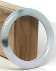 Baikalla White-Lavender & Green W/ Blue-Green Flowers Jadeite Jade "Traditional Full Round" Bangle Bracelet (59.5mm) 