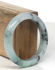 Baikalla Light Green W/ Blue-Green Flowers Jadeite Jade "Half Round" Bangle Bracelet (55.5mm) 