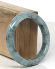 Baikalla Blue-Green Flower Jadeite Jade "Half Round" Bangle Bracelet (56.5mm) 