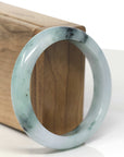 Baikalla White-Green W/ Blue-Green Flowers & Wuji Jadeite Jade "Half Round" Bangle Bracelet (57mm) 