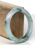 Baikalla White-Green W/ Blue-Green Flowers & Wuji Jadeite Jade "Half Round" Bangle Bracelet (57mm) 