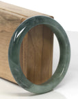 Baikalla Dark Oil-Green Jadeite Jade "Half Round" Bangle Bracelet (57.3mm) 