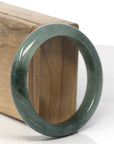 Baikalla Dark Oil-Green Jadeite Jade "Half Round" Bangle Bracelet (57.3mm) 