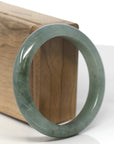 Baikalla Dark Oil-Green Jadeite Jade "Half Round" Bangle Bracelet (57.5mm) 