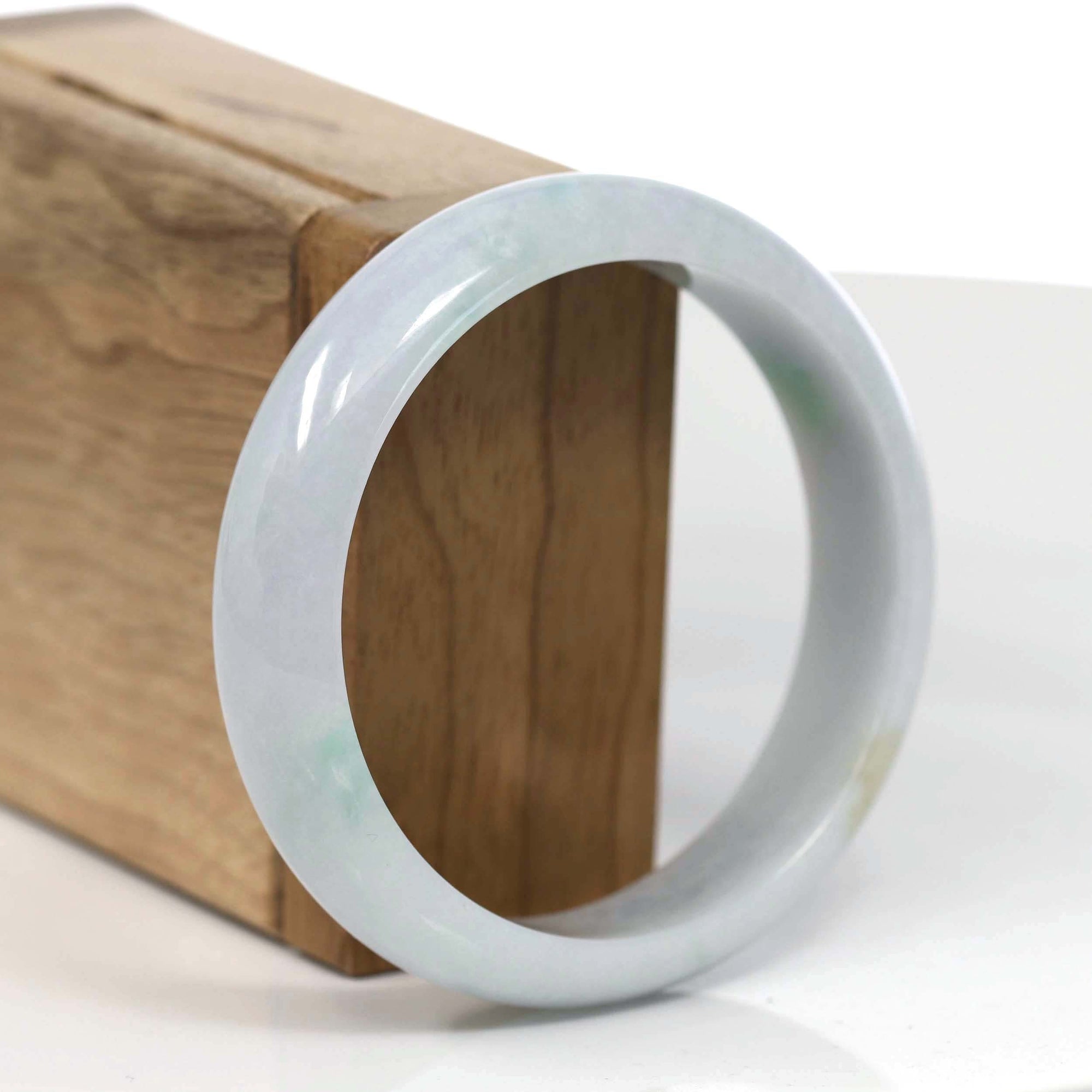 Baikalla Jewelry Jadeite Jade Bangle Bracelet Baikalla Genuine White & Green Burmese Jadeite Jade Bangle Bracelet (57.02mm)#T121