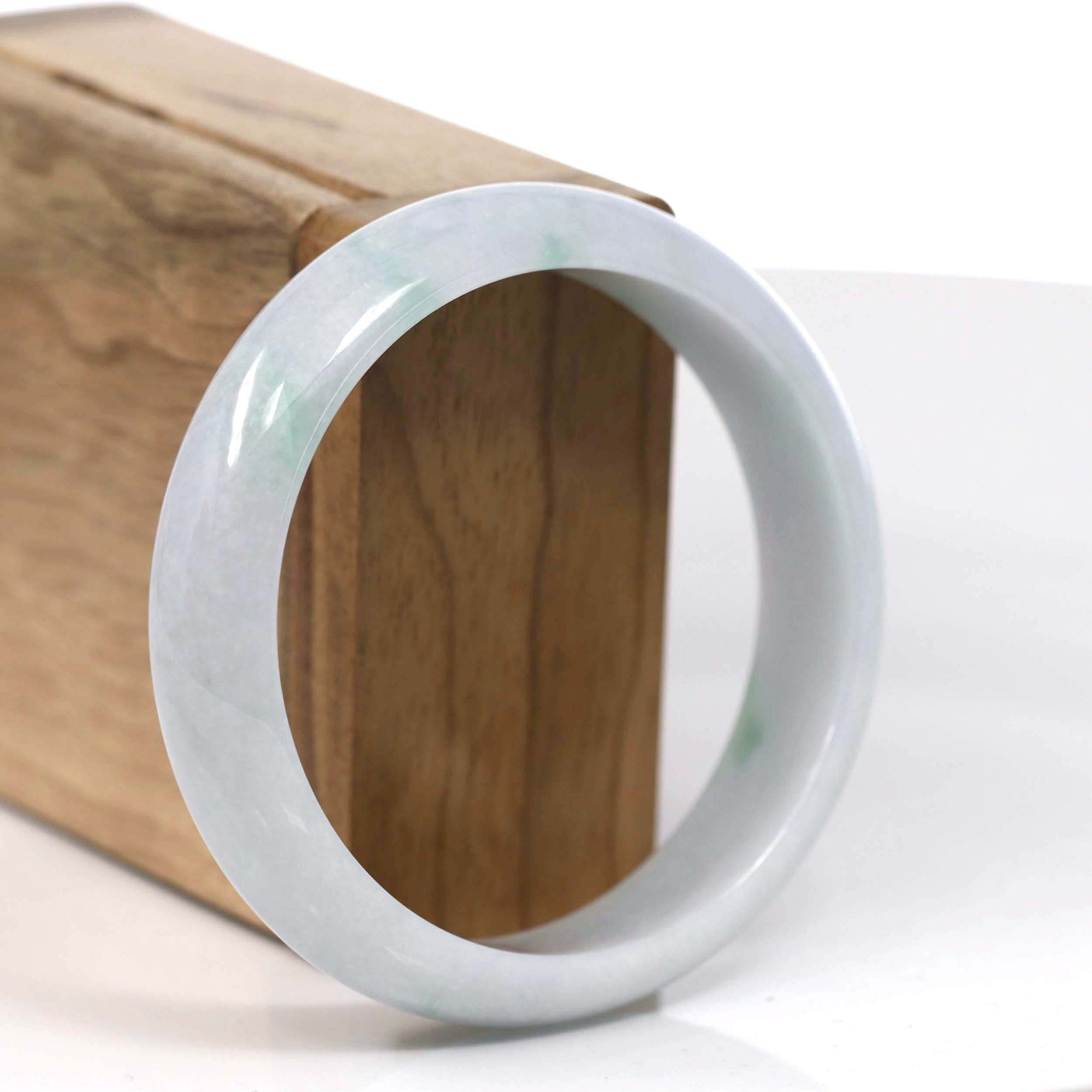 Baikalla Jewelry Jadeite Jade Bangle Bracelet Baikalla Genuine White & Green Burmese Jadeite Jade Bangle Bracelet (57.02mm)#T121