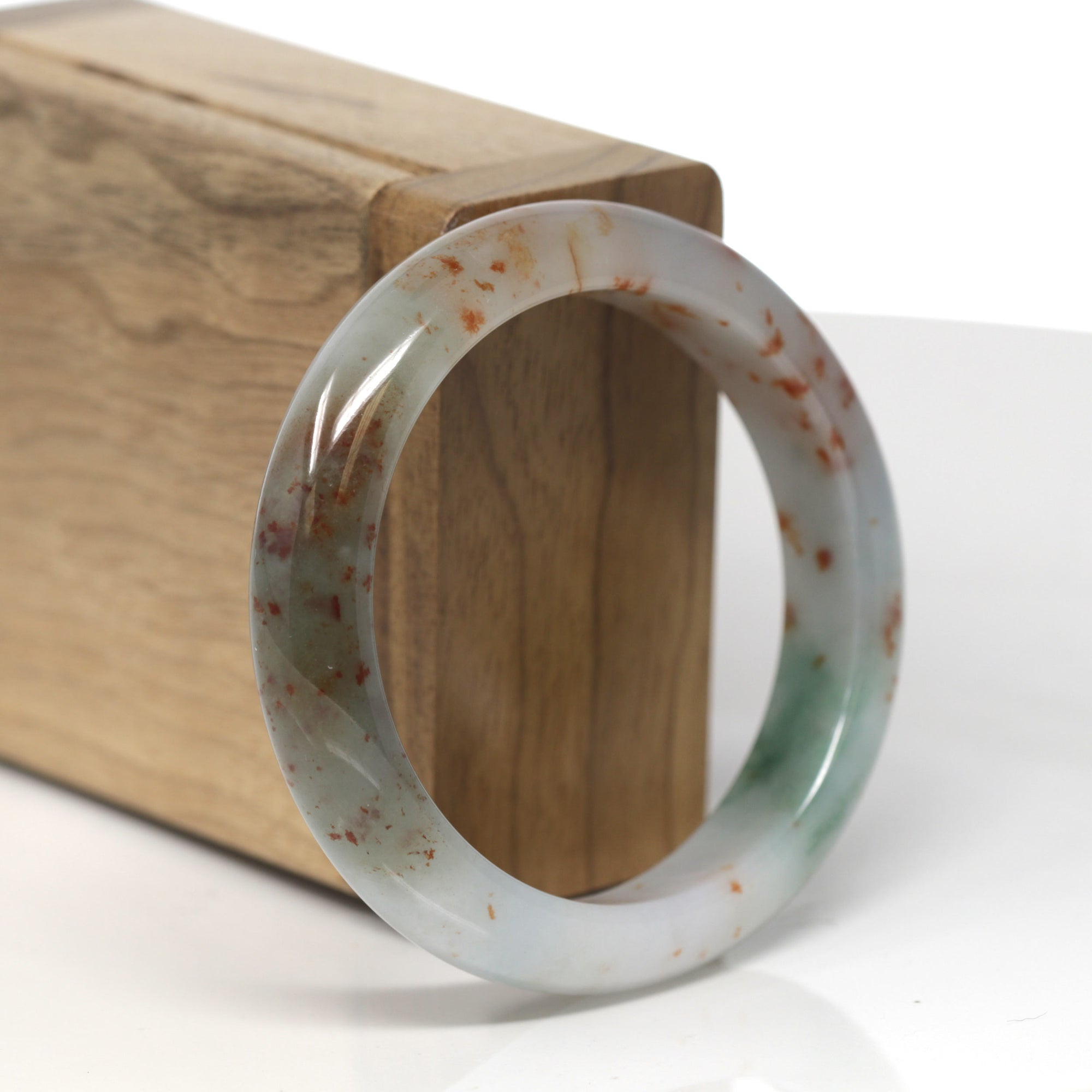 Baikalla Icy Multi-Color &quot;Fu Lu Shou&quot; W/ Sajin Jadeite Jade &quot;Half Round&quot; Bangle Bracelet (54mm) 