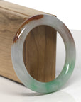 Baikalla Icy Apple-Green & White W/ Yellow-Brown Patches "Traditional Round" Jadeite Jade Bangle Bracelet (54.3mm) 