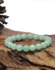 Baikalla Apple-Green Genuine Jadeite Jade Round Bead Bracelet (9mm)