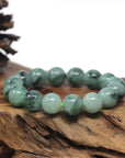 Baikalla Blue-Green Flower Genuine Jadeite Jade Large Round Bead Bracelet (13mm)