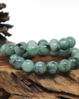 Baikalla Blue-Green Flower Genuine Jadeite Jade Large Round Bead Bracelet (13mm)