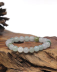 Baikalla Icy White & Green Genuine Jadeite Jade Round Bead Bracelet (8mm)