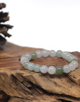 Baikalla Icy White & Green Genuine Jadeite Jade Round Bead Bracelet (8mm)
