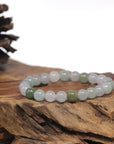 Baikalla Icy White & Green Genuine Jadeite Jade Round Bead Bracelet (8mm)