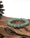 Baikalla Natural Green Genuine Jadeite Jade Round Bead Bracelet (9mm)