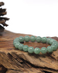 Baikalla Natural Green Genuine Jadeite Jade Round Bead Bracelet (9mm)