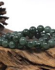 Baikalla Oil-Green Genuine Jadeite Jade Large Round Bead Bracelet (12mm)