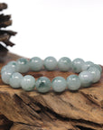 Baikalla Light Blue-Green Flower Genuine Jadeite Jade Large Round Bead Bracelet (12.5mm)